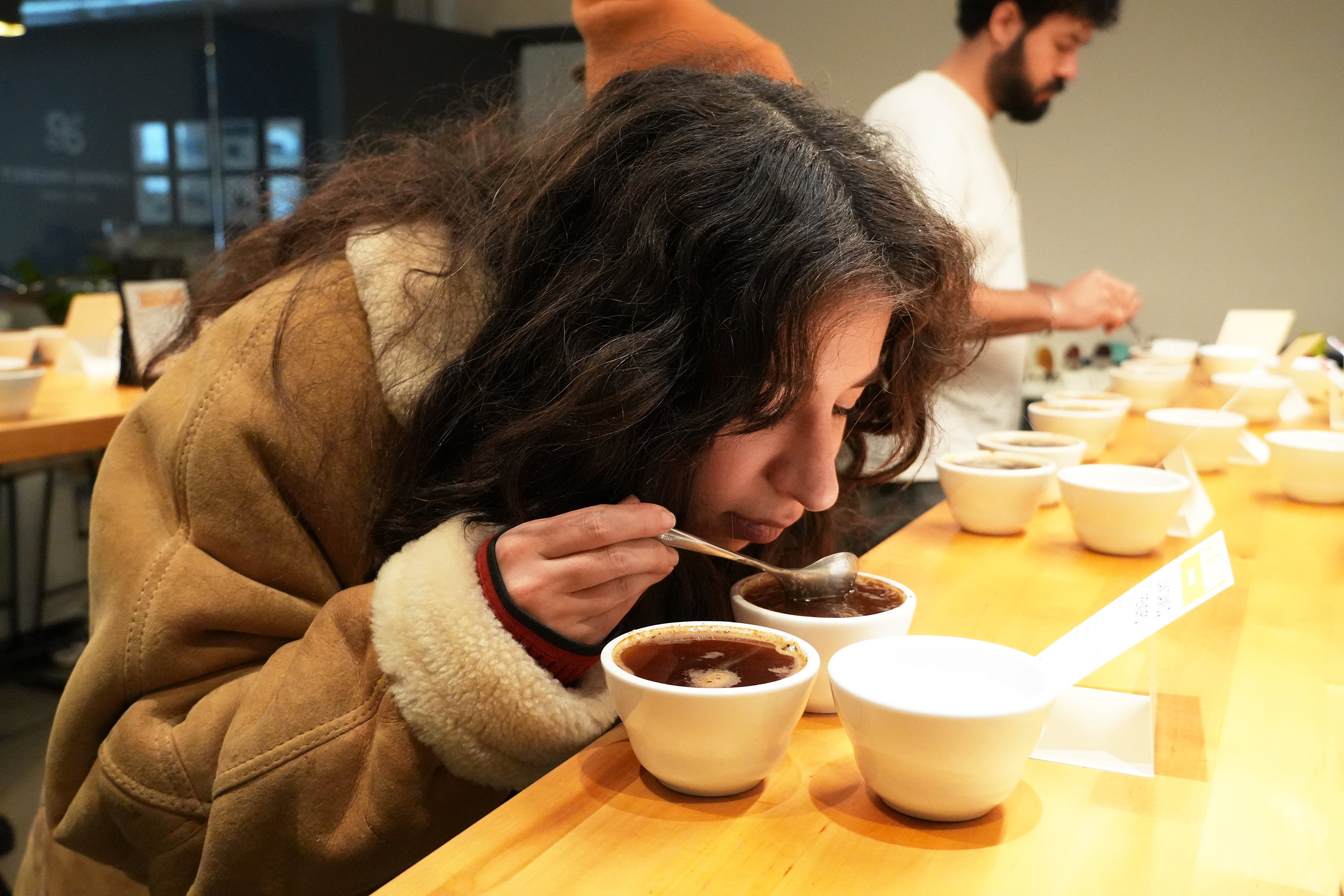 Coffee cupping tasting of specialty coffee